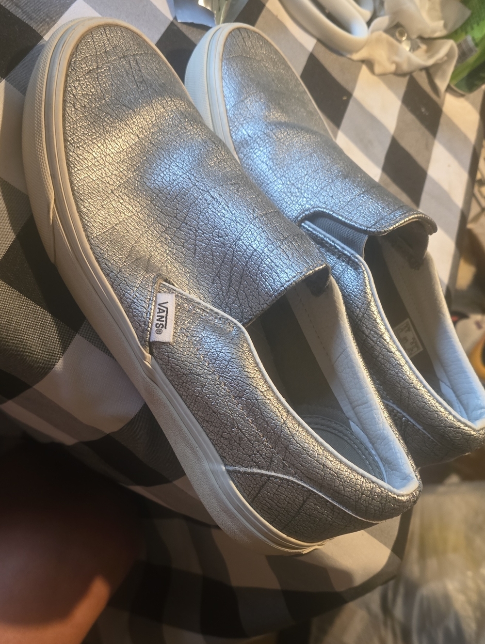 Vans Metallic Silver Slip-On Sneakers